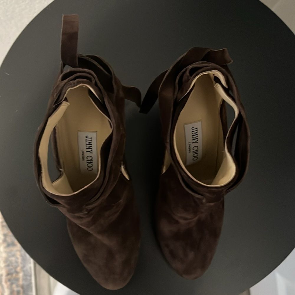 JIMMY CHOO Marina Tie Strap Brown Suede Booties, Size 36.5 (US- 6) - Picture 3 of 11